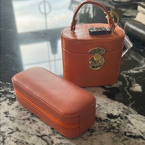 Rowallan Orange Croc-Embossed Vanity Case and Glasses Case travel jewelry Set